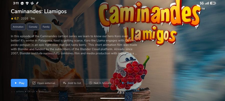 AXOM Player movie detail on Android (landscape)