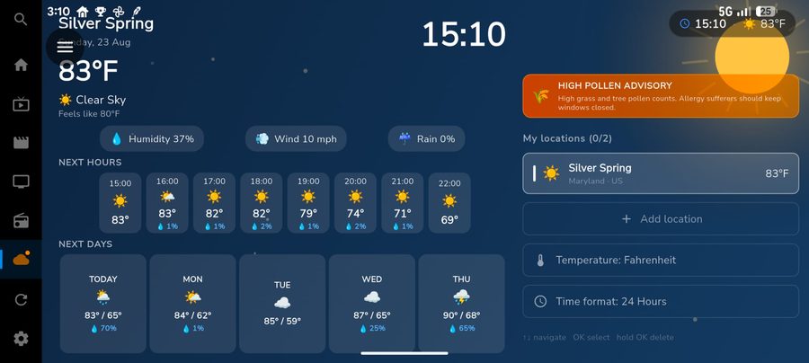 AXOM Player weather on Android (landscape)