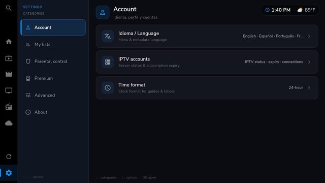 AXOM Player settings and languages
