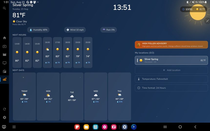 AXOM Player weather on a tablet